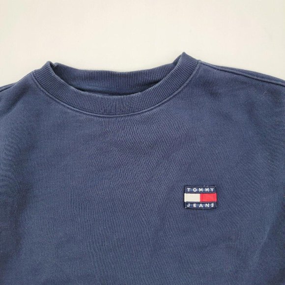 Tommy Hilfiger Sweatshirt Women Small Blue Flag Logo Spellout Tommy Jeans - Picture 2 of 5
